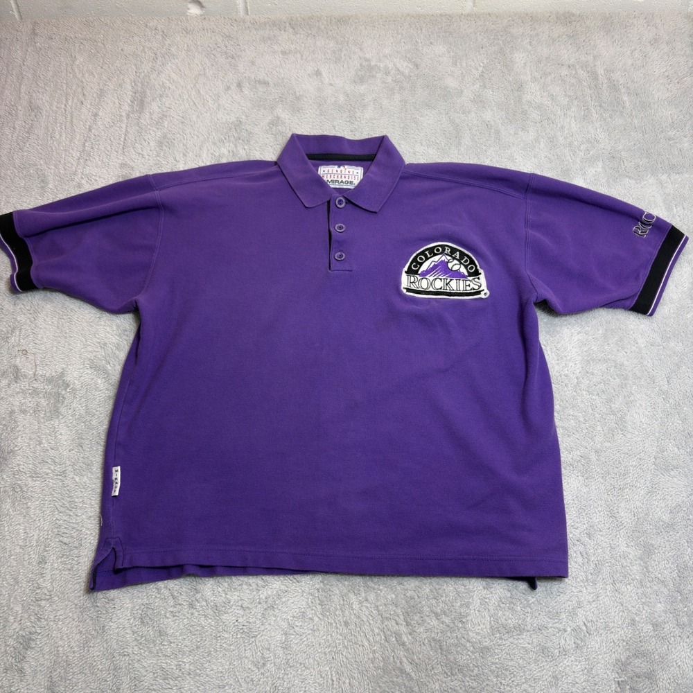 90s Colorado Rockies Polo Mens XL Purple MLB Vintage Pique Short Sleeve Shirt